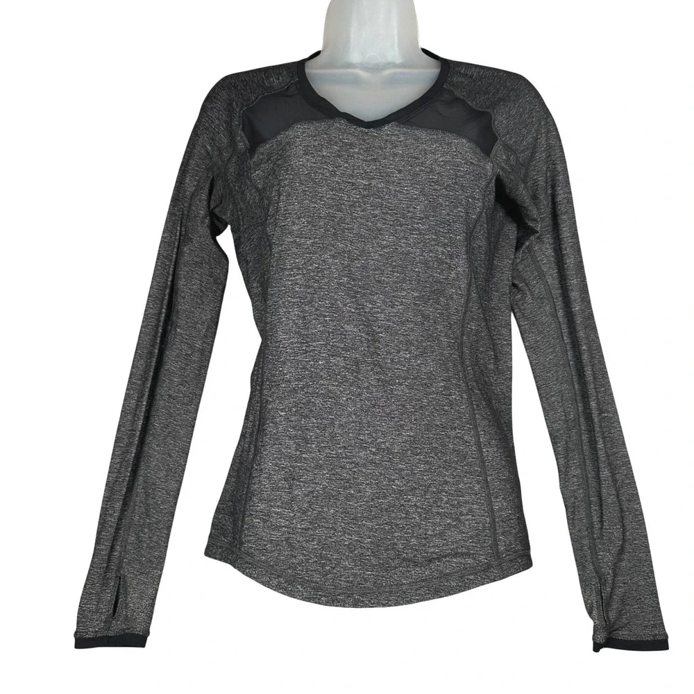 Lululemon Pace Pusher Top Women's 6 Heathered Black Mesh Long Sleeve Running